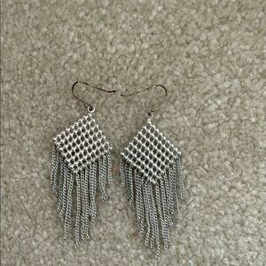 Silver Fringe Mesh Drop Earrings - Women Jewelry